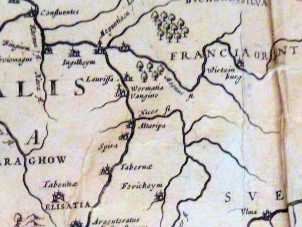 Altaripa, das heutige Altrip, auf einem Ausschnitt der Karte von 1620l