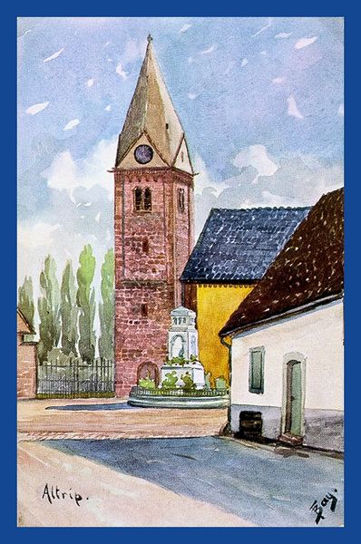 Der Kirchturm der protestantischen Kirche In Altrip