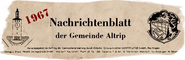 Nachrichtenblatt der Gemeinde Altrip | Donnerstag, den 21. September 1967 | 8. Jahrgang - Nummer 38
