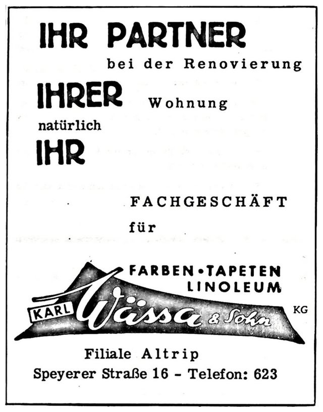 KARL WÄSSA & SOHN, Filiale Altrip | Nachrichtenblatt der Gemeinde Altrip | Donnerstag, den 7. September 1967