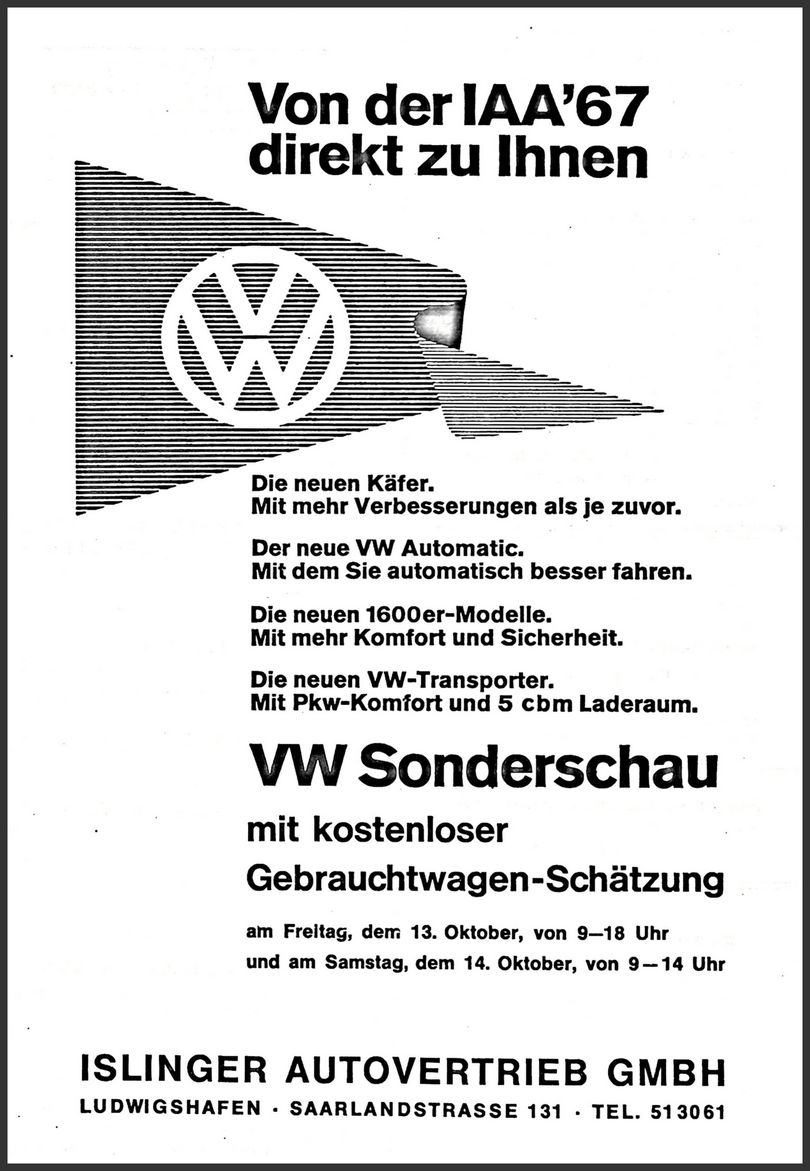 ISLINGER AUTOVERTRIEB GMBH (Nachrichtenblatt der Gemeinde Altrip | 12. Oktober 1967)
