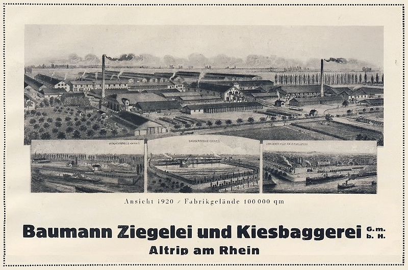 Baumann Ziegelei und Kiesbaggerei G.m.b.H. - Altrip am Rhein   |   Ansicht 1920 - Fabrikgelände 100 000 qm