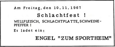 Engel "Zum Sportheim" (Nachrichtenblatt der Gemeinde Altrip | Donnerstag, den 9. November 1967 | 8. Jahrgang - Nummer 45)