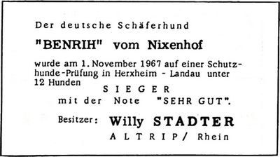 Willy Stadter (Nachrichtenblatt der Gemeinde Altrip | Donnerstag, den 9. November 1967 | 8. Jahrgang - Nummer 45)