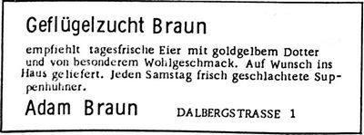 Geflügelzucht Braun (Nachrichtenblatt der Gemeinde Altrip | Donnerstag, den 1. März 1973 | 14. Jahrgang - Nummer 9)