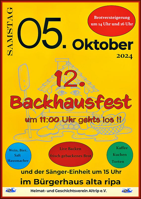 12. Altriper Backhausfest am Samstag, 5. Oktober 2024 ab 11:00 Uhr