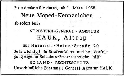 NORDSTERN-GENERAL-AGENTUR HAUK (Nachrichtenblatt der Gemeinde Altrip | Donnerstag, den&nbsp;15. Februar 1968 | 9. Jahrgang - Nummer 7)
