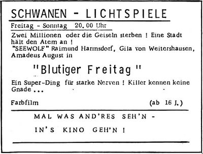 SCHWANEN-LICHTSPIELE (Nachrichtenblatt der Gemeinde Altrip | Donnerstag, den 1. März 1973 | 14. Jahrgang - Nummer 9) SCHWANEN-LICHTSPIELE (Nachrichtenblatt der Gemeinde Altrip | Donnerstag, den 1. März 1973 | 14. Jahrgang - Nummer 9)