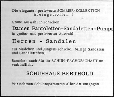 SCHUHHAUS BERTHOLD (Nachrichtenblatt der Gemeinde Altrip | Donnerstag, den&nbsp;25. April 1963 | 4. Jahrgang - Nummer 17)
