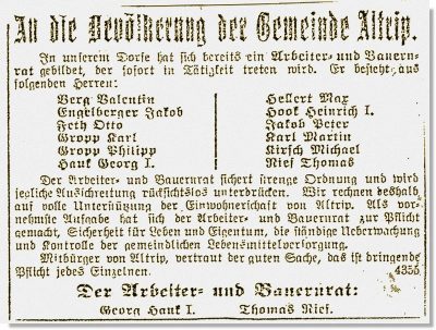 Arbeiter- und Bauernrat gebildet