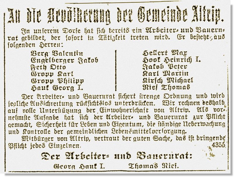 Arbeiter- und Bauernrat gebildet