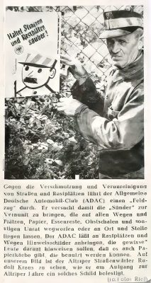 Bericht in der Tageszeitung „DIE RHEINPFALZ“ aus dem Jahr 1961 über die Aktion, „Haltet Straßen und Rastplätze sauber!