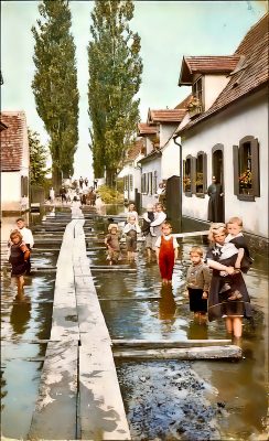 Hochwasser in der Altriper Rheinstraße