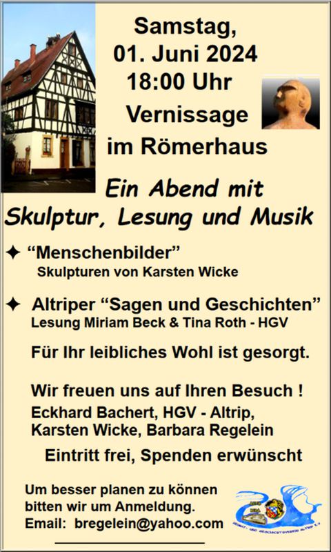 Vernissage&nbsp;im Römerhaus&nbsp;am Samstag, 1. Juni 2024 um 18:00 Uhr